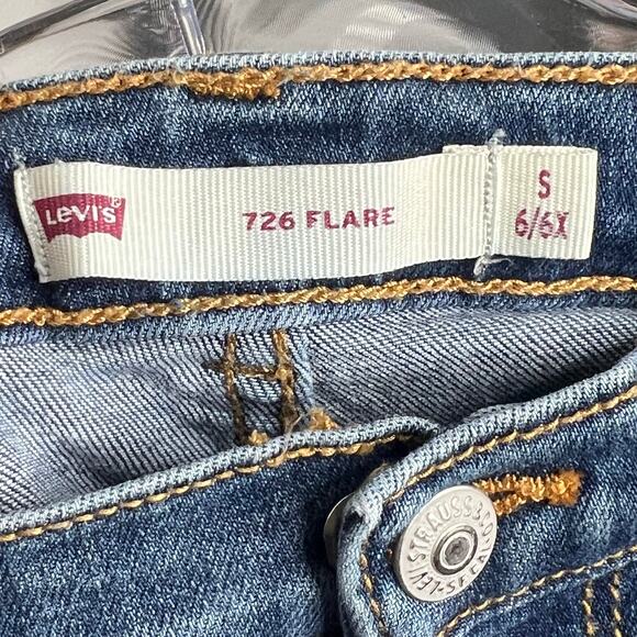 LEVI'S 726 Flare Kids Jeans High Rise Medium Wash Blue Denim Unisex Size 6/6X - Picture 7 of 8